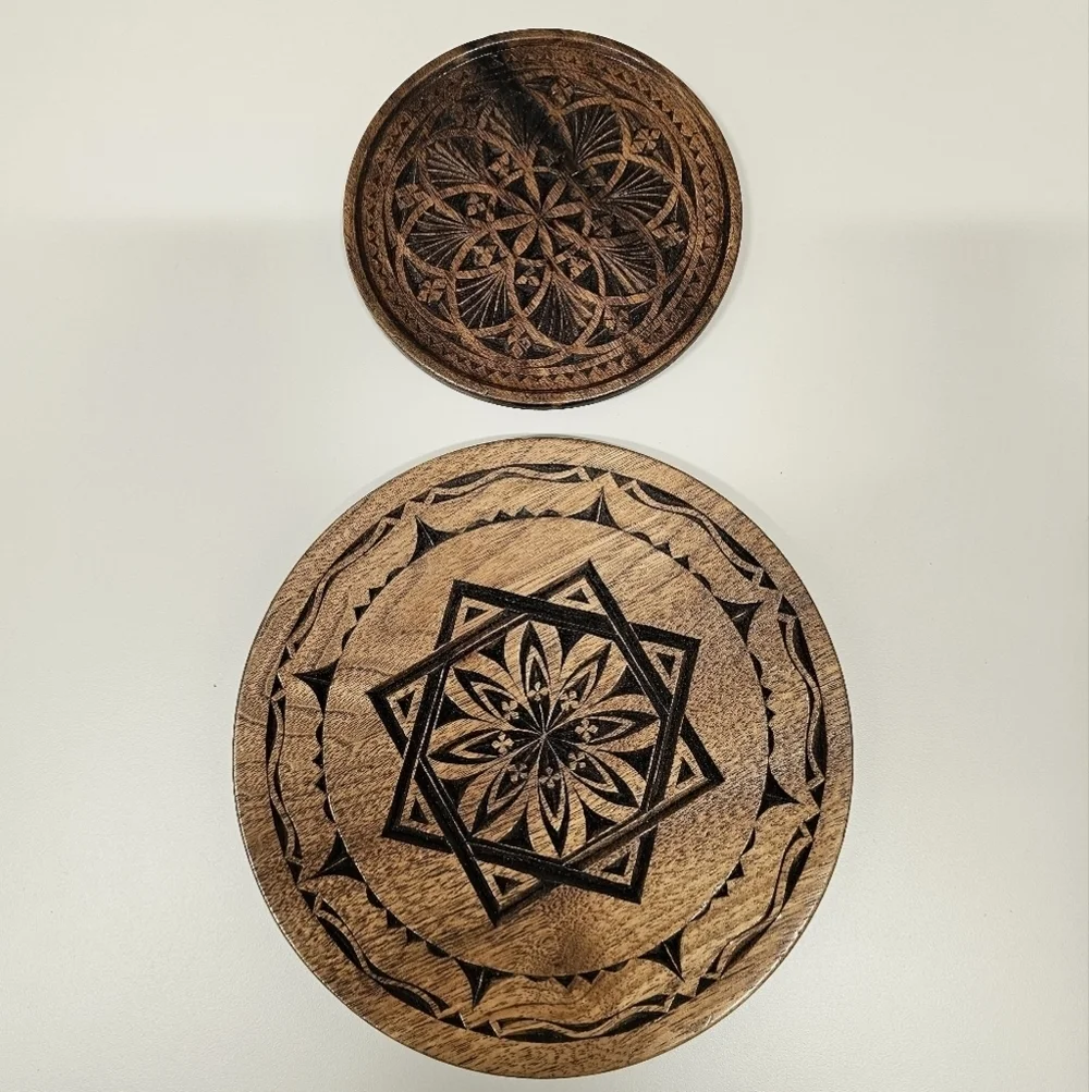Vintage Signed Hand Carved Wooden-Resin Decor Set